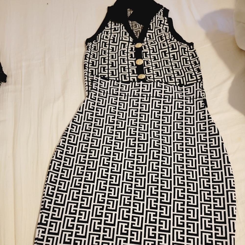 Balmain Black and White Mini Skirt and Top